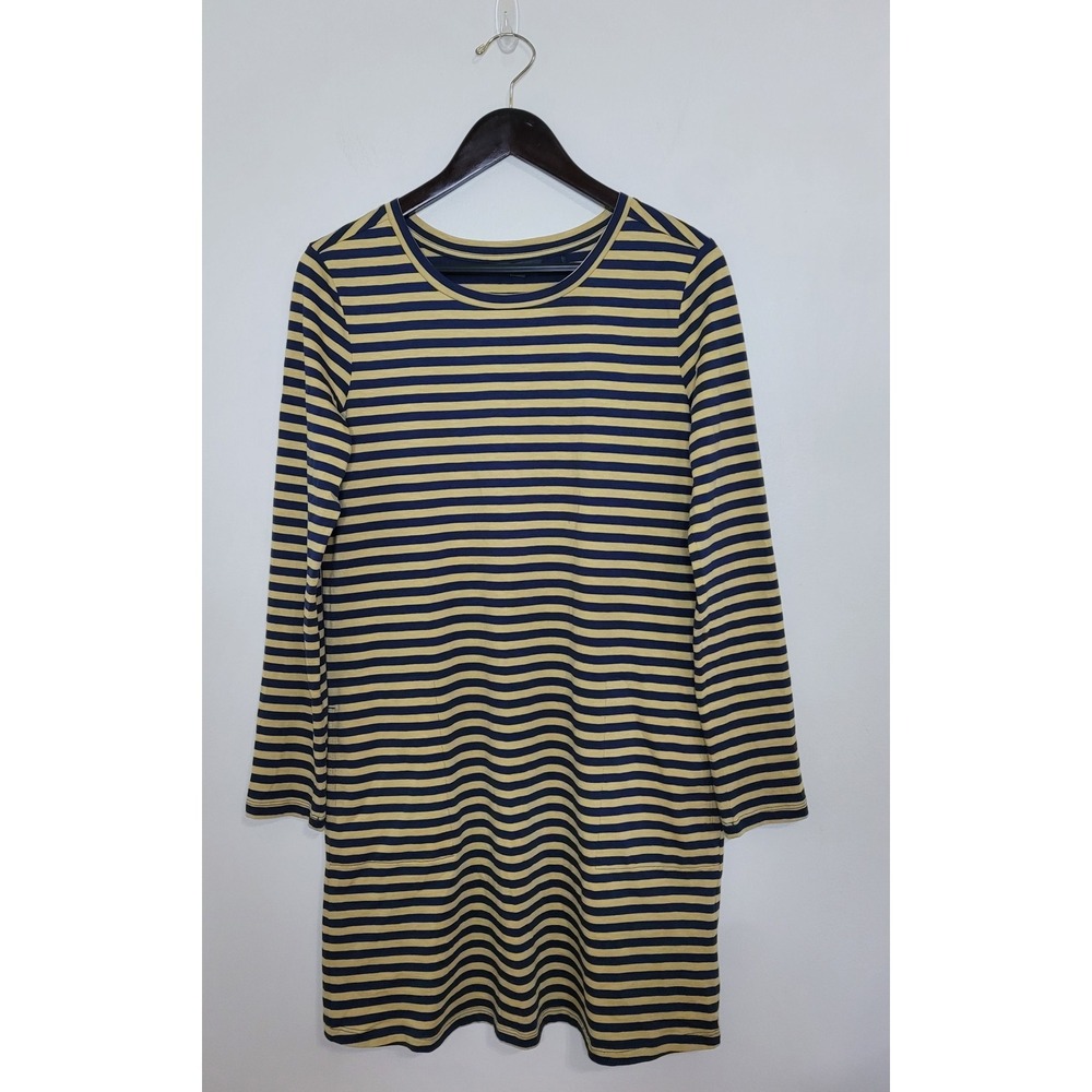 Toad&Co Women Navy/Yellow Striped Organic Cotton Tencel T-Shirt Dress Small